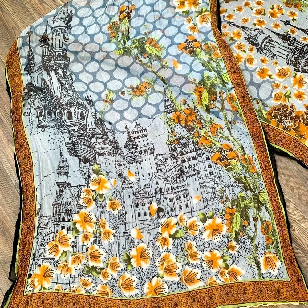 Floral and Cityscape Scarf